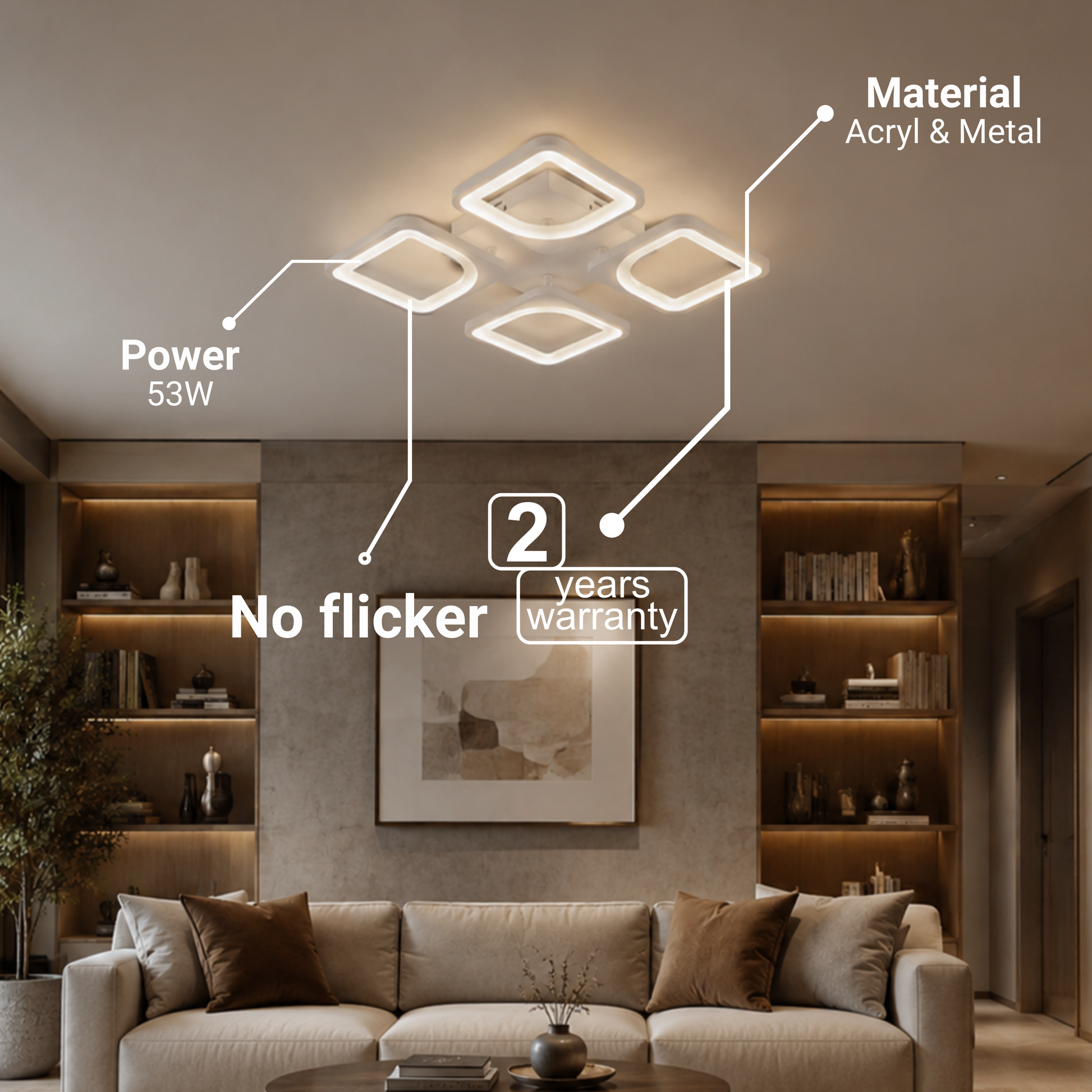 LED csillár távirányítóval ZOE 53W, 4 négyzet, hideg/meleg/semleges fény, szabályozható, fehér LED-es csillár távirányítóval Alapértelmezett cím Alessandro Design