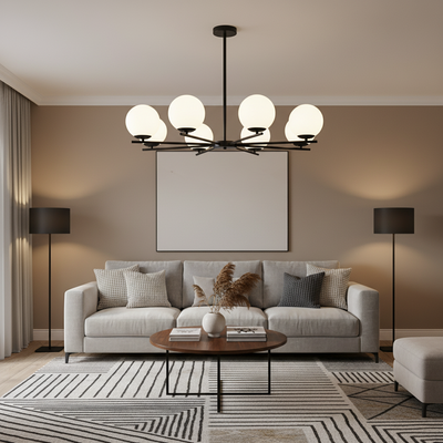 Lustra Clasica NUUK, 93x57cm, 8xE27, Metal si Plastic, Negru