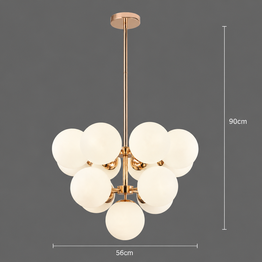 Lustra Clasica ORBS Magno, 56cm, 13xE27, Globuri, Metal si Plastic, Auriu