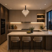 Lustra LED Cristal cu telecomanda RIGO Eleganza Diametru 48cm, Crom Lucios, Inaltime Reglabila, Metal si Cristal