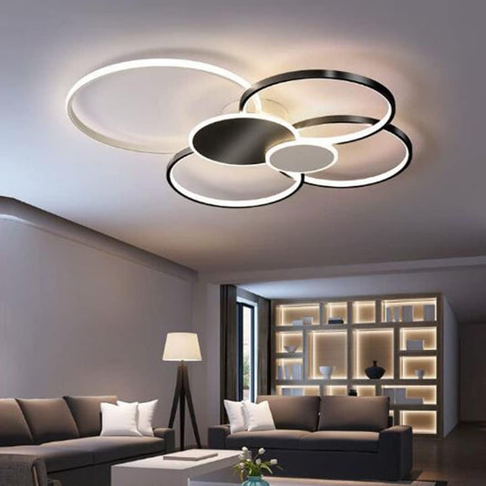 LED csillár távirányítóval, KILLIAN, 74 W, 6 kör, hideg/meleg/semleges fény 3000K/4000K/6000K, szabályozható, fekete-fehér, fém és akril LED-csillárok távirányítóval Alapértelmezett cím Alessandro Design