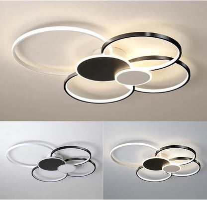 LED csillár távirányítóval, KILLIAN, 74 W, 6 kör, hideg/meleg/semleges fény 3000K/4000K/6000K, szabályozható, fekete-fehér, fém és akril LED-csillárok távirányítóval Alapértelmezett cím Alessandro Design