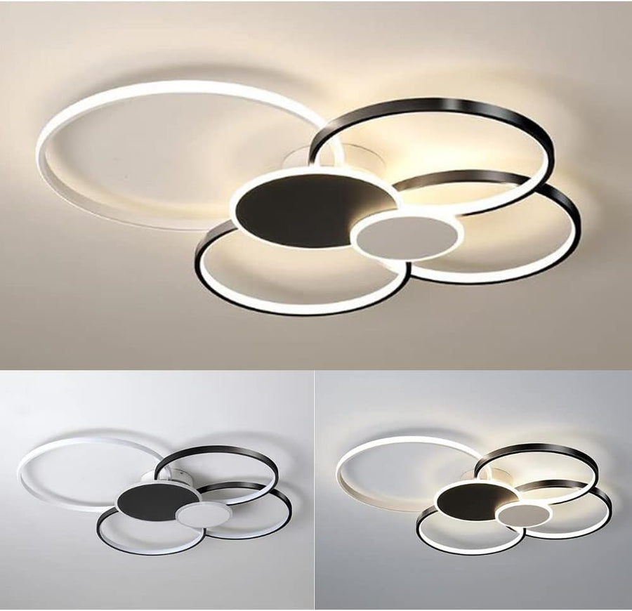 LED csillár távirányítóval, KILLIAN, 74 W, 6 kör, hideg/meleg/semleges fény 3000K/4000K/6000K, szabályozható, fekete-fehér, fém és akril LED-csillárok távirányítóval Alapértelmezett cím Alessandro Design