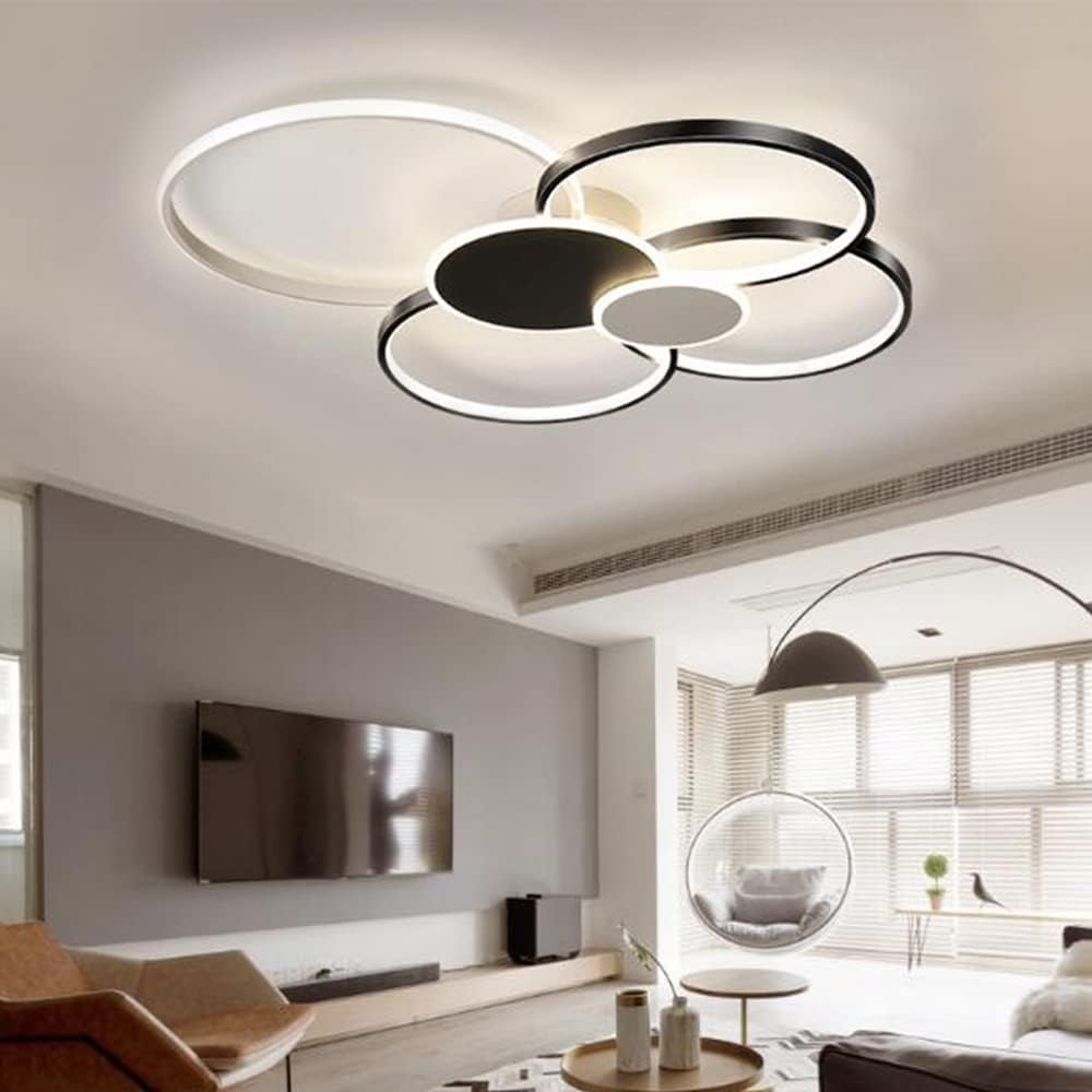 LED csillár távirányítóval, KILLIAN, 74 W, 6 kör, hideg/meleg/semleges fény 3000K/4000K/6000K, szabályozható, fekete-fehér, fém és akril LED-csillárok távirányítóval Alapértelmezett cím Alessandro Design
