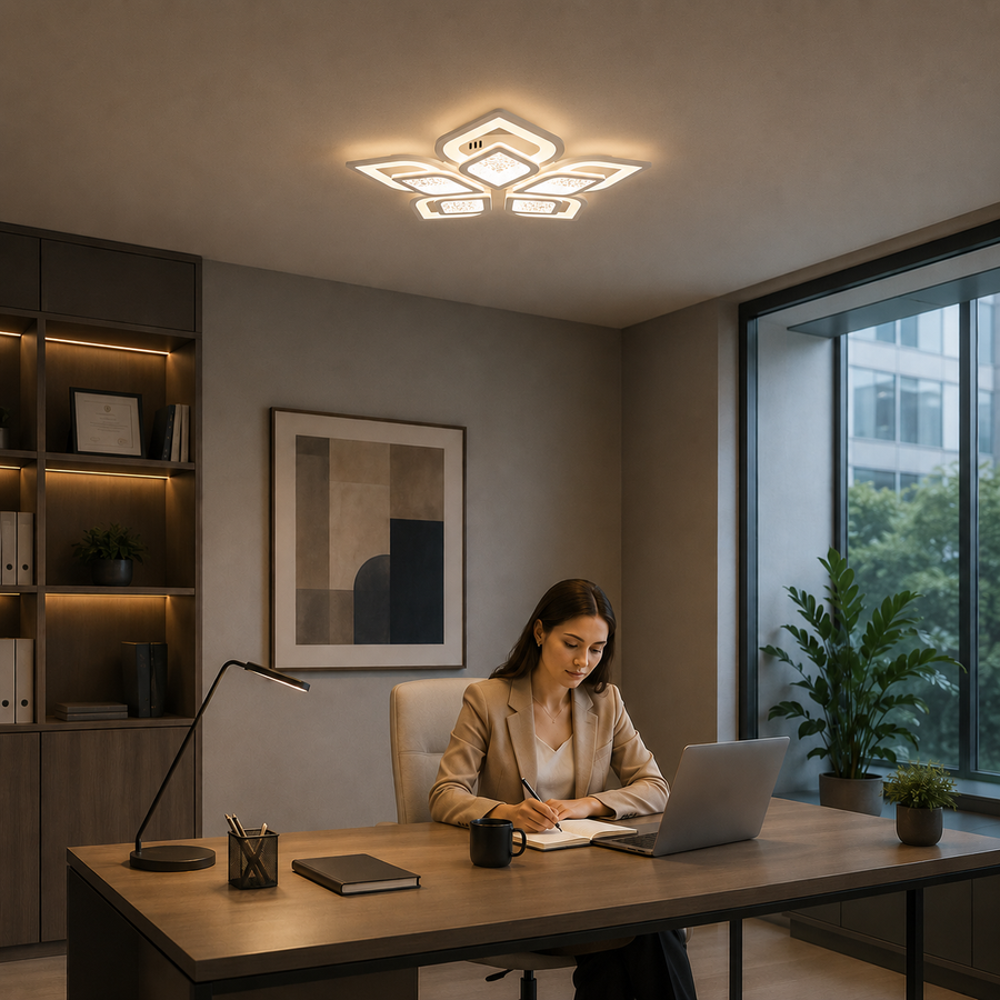 LED csillár távirányítóval DALIA 96W, 5 szirom, hideg/meleg/semleges fény, szabályozható, fehér