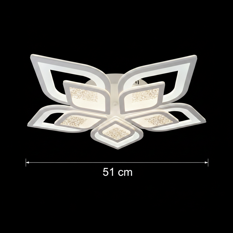LED csillár távirányítóval DALIA 96W, 5 szirom, hideg/meleg/semleges fény, szabályozható, fehér