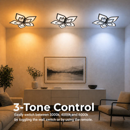LED csillár távirányítóval DALIA 96W, 5 szirom, hideg/meleg/semleges fény, szabályozható, fekete