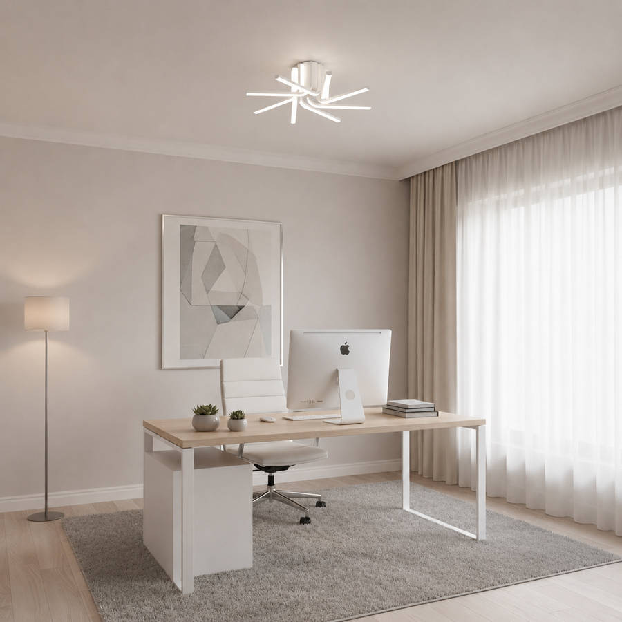 Lustra LED cu telecomanda IBANE, 8 surse, 3000K/4000K/6000K, 128W, Metal și Silicon, Alb