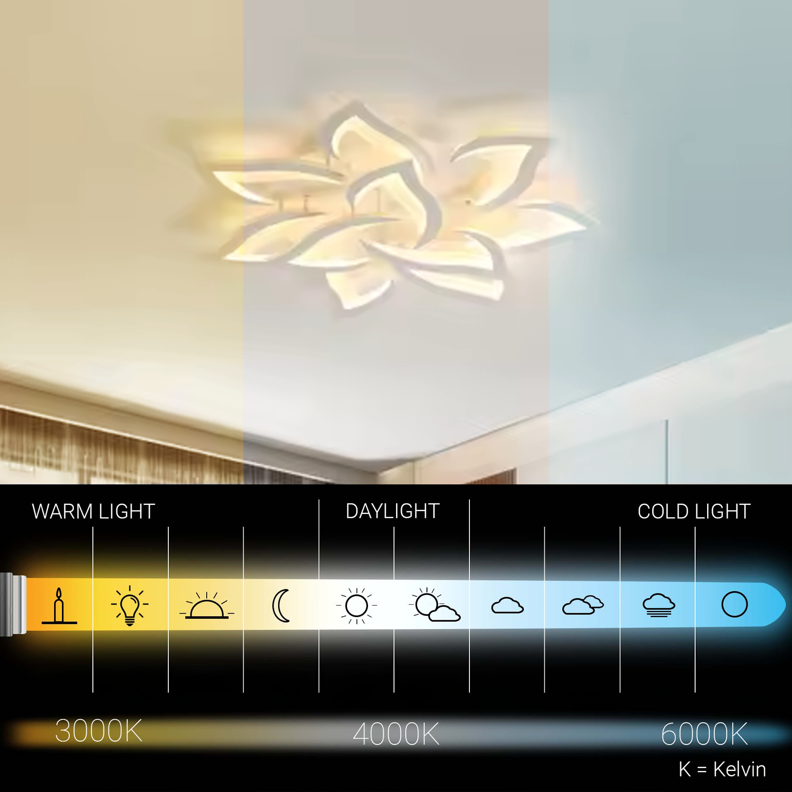 LED-es csillár távirányítóval LOTUS 91W, 9 szirom, hideg/meleg/semleges fény, szabályozható, fehér LED-es csillár távirányítóval Alapértelmezett cím Alessandro Design