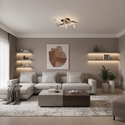 Lustra LED cu telecomanda TRANBERG, 3 surse(1negre+2auriu), 3000K/4000K/6000K, 144W, Metal și Plastic, Negru
