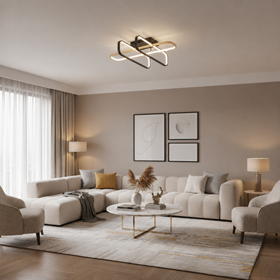 Lustra LED cu telecomanda TRANBERG, 3 surse(2negre+1auriu), 3000K/4000K/6000K, 152W, Metal și Plastic, Negru