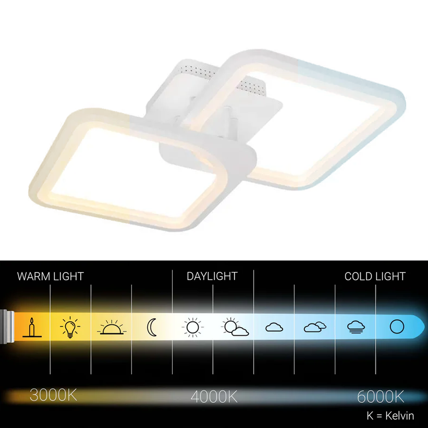 LED csillár távirányítóval ZOE 41W, 2 négyzet, hideg/meleg/semleges fény, szabályozható, fehér LED-es csillár távirányítóval Alapértelmezett cím Alessandro Design