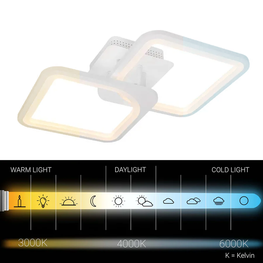 LED csillár távirányítóval ZOE 41W, 2 négyzet, hideg/meleg/semleges fény, szabályozható, fehér LED-es csillár távirányítóval Alapértelmezett cím Alessandro Design