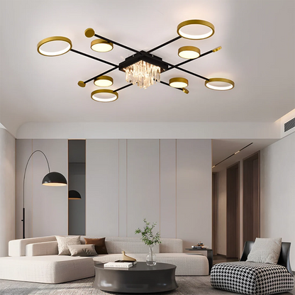 LED -csillár távirányítóval és Crystal Guida 46W, 8 elem, hideg/forró/semleges fény, instabil, aranyfekete