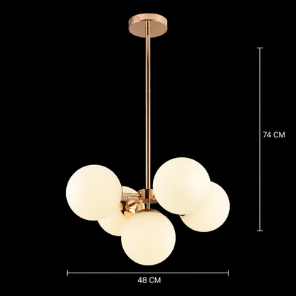 Lustra plastic rotomulat ORBS Eleganza, 48cm, 5xE27, Globuri, Auriu