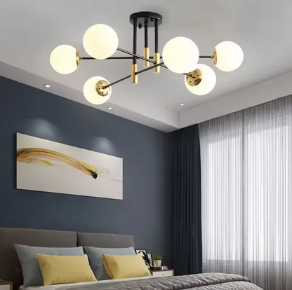Kerek fehér gömbcsillár, PENTHOUSE Lounge, 6xE27, fekete/arany, fém Modern csillárok Alapértelmezett cím Alessandro Design