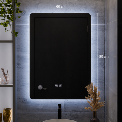 ARTEA Touch négyszögletes LED tükör, 60x80 cm, páramentesítő rendszer, szabályozható, hideg fény 6000K