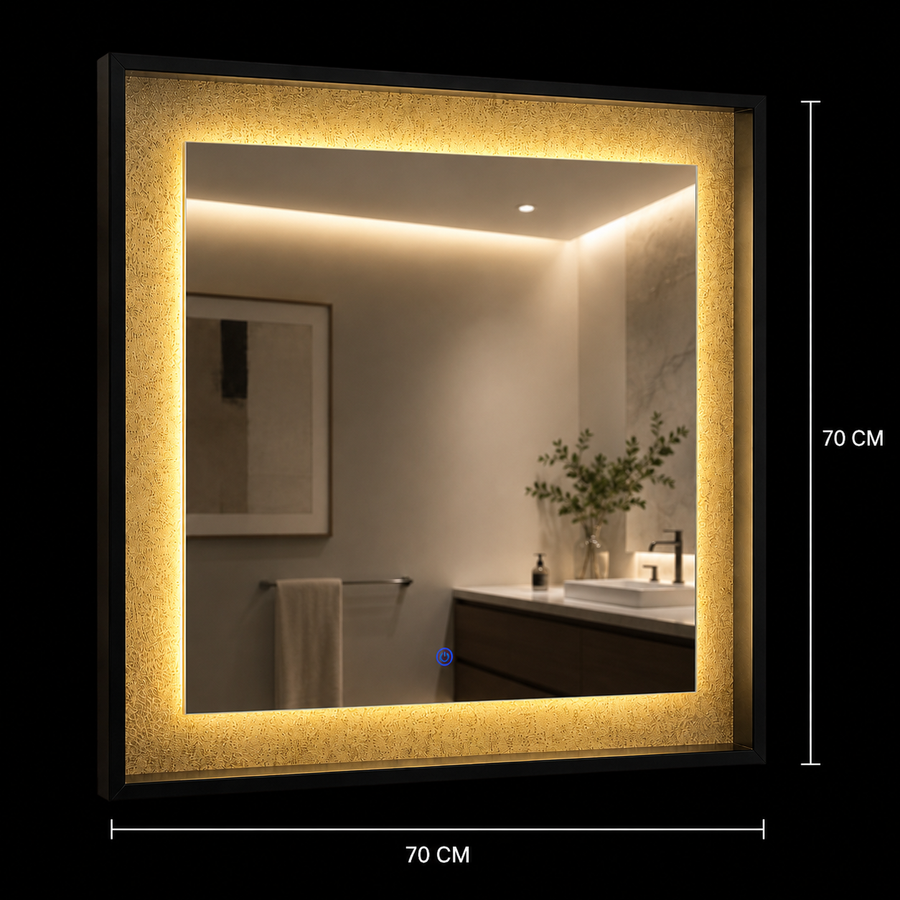 Giga LED tükör, 80x60cm, Ezüst, Touch, 6000K fény