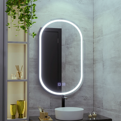 Ovális LED tükör 50x80cm, Velara Touch, páramentesítő rendszer, szabályozható, hideg fény 6000K