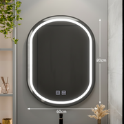 LED ovális tükör 60x80cm VETRO Touch szabályozható páramentesítő rendszer, fekete keret
