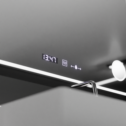 Négyszögletű LED-es tükör 120x80 Aura Riflesso Puro MotionGlow Marcello, Páramentesítő rendszer, Hőmérő és Óra, Mérhető tükrök Marcello Alapértelmezett cím Alessandro Design