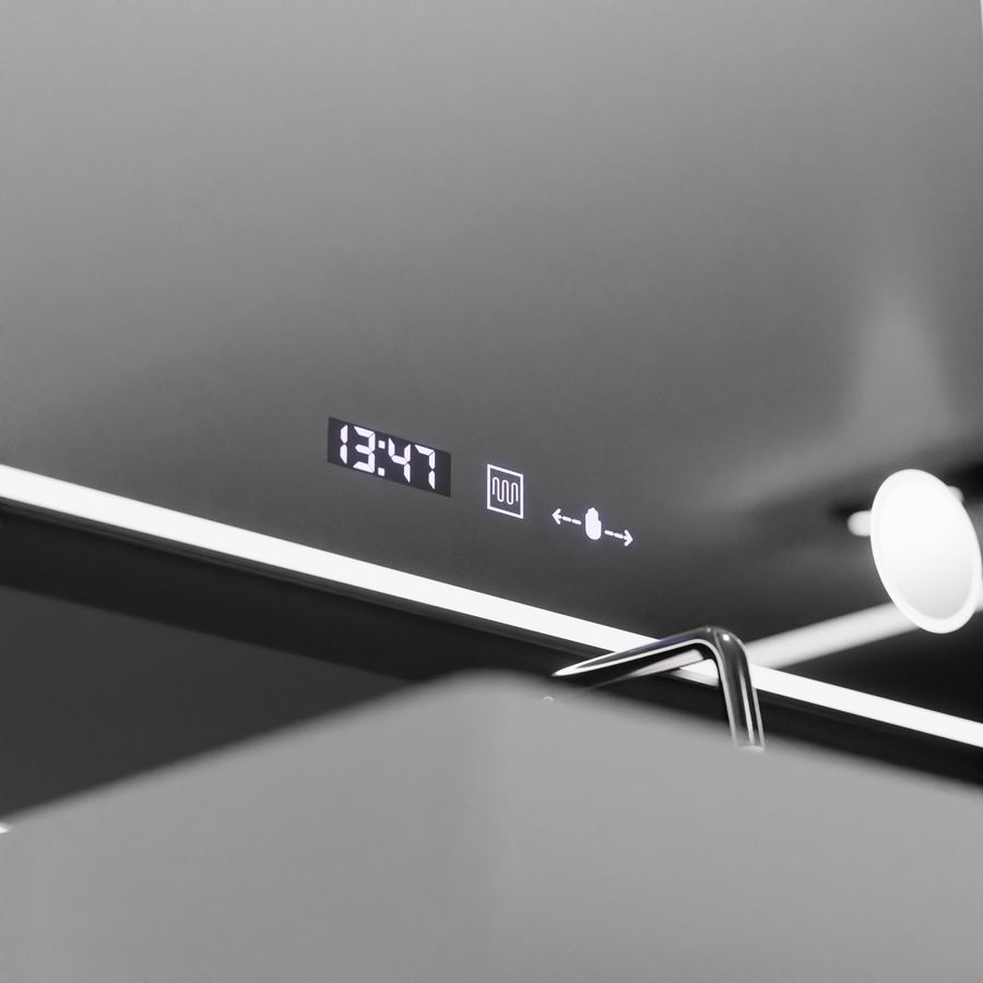 Négyszögletű LED-es tükör 120x80 Aura Riflesso Puro MotionGlow Marcello, Páramentesítő rendszer, Hőmérő és Óra, Mérhető tükrök Marcello Alapértelmezett cím Alessandro Design