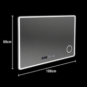 Mirror LED téglalap alakú 120x80 aura riflesso puro mozgásglow marcello, leolvasztási rendszer, hőmérő és óra, dimálható