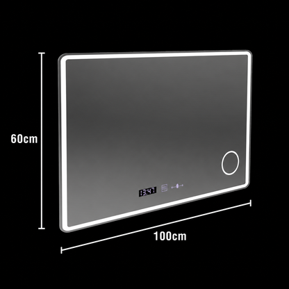 Mirror LED téglalap alakú 120x80 aura riflesso puro mozgásglow marcello, leolvasztási rendszer, hőmérő és óra, dimálható