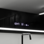 Négyszögletű LED tükör, 100x80 cm, Verite Majeste Noir MotionGlow Marcello, páramentesítő rendszer, óra és hőmérő, szabályozható tükrök Marcello alapértelmezett cím Alessandro Design