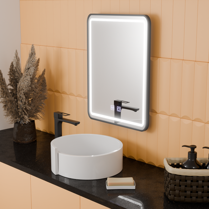 Négyszögletű LED-es tükör, 50x70 cm, EDGE Touch, páramentesítő rendszer, fekete keretes tükrök Korman E alapértelmezett cím Alessandro Design