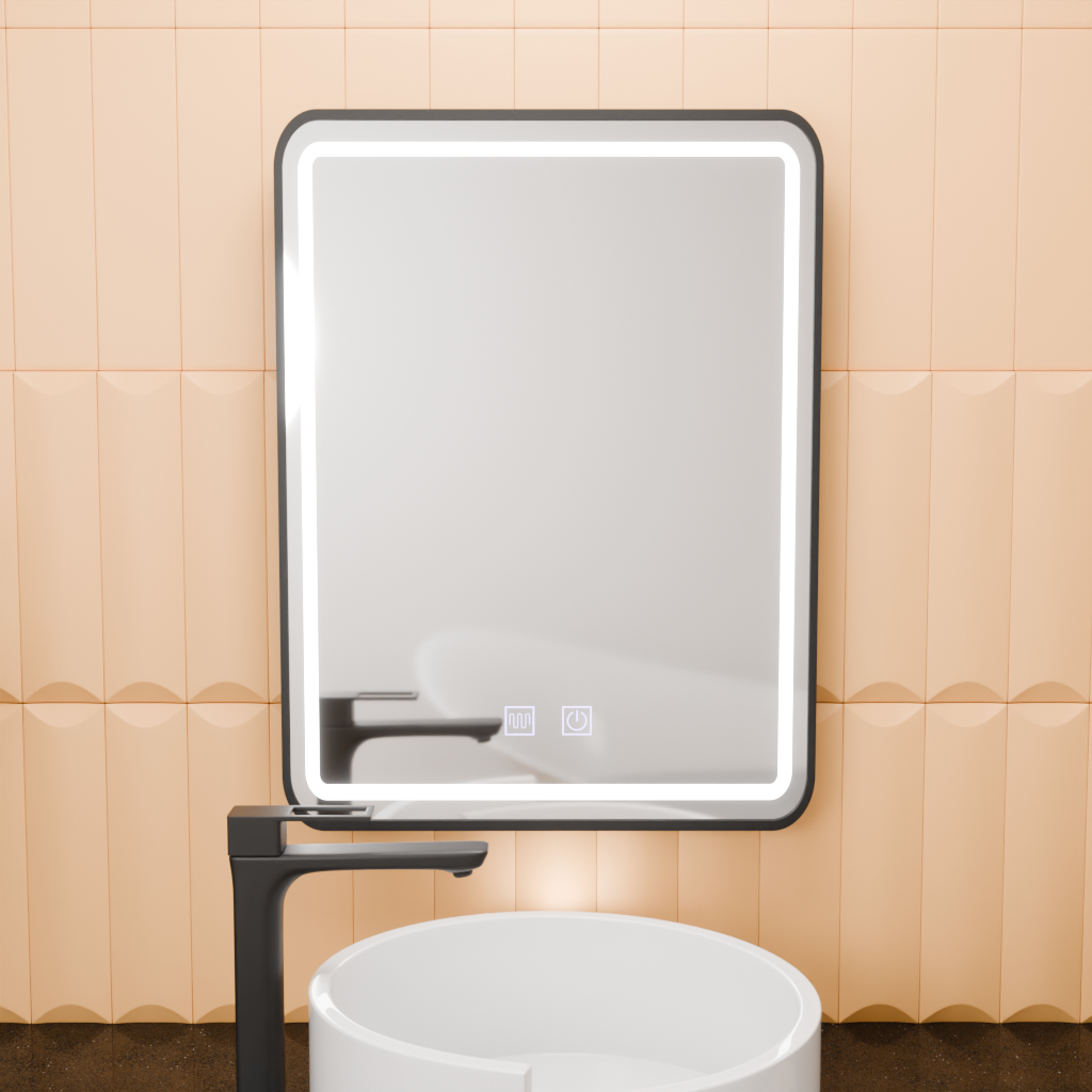 Négyszögletű LED-es tükör, 50x70 cm, EDGE Touch, páramentesítő rendszer, fekete keretes tükrök Korman E alapértelmezett cím Alessandro Design