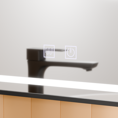 Négyszögletű LED-es tükör, 50x70 cm, EDGE Touch, páramentesítő rendszer, fekete keretes tükrök Korman E alapértelmezett cím Alessandro Design