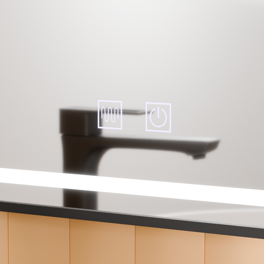 Négyszögletű LED-es tükör, 50x70 cm, EDGE Touch, páramentesítő rendszer, fekete keretes tükrök Korman E alapértelmezett cím Alessandro Design