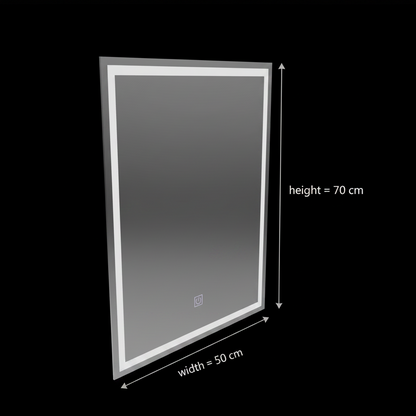 Négyszögletű LED tükör, 50x70cm, FRAME Basic Touch
