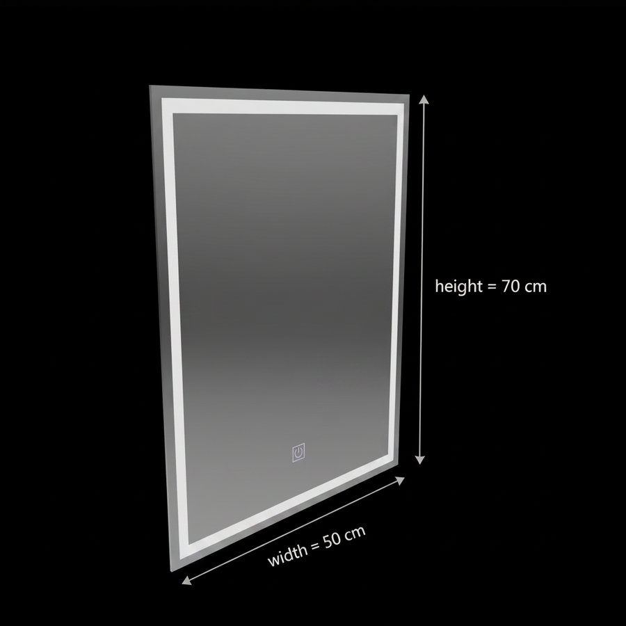 Négyszögletű LED tükör, 50x70cm, FRAME Basic Touch