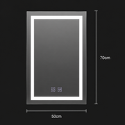 Négyszögletű LED tükör, 50x70cm, RADIANTE Touch, Páramentesítő rendszer, Tompítható