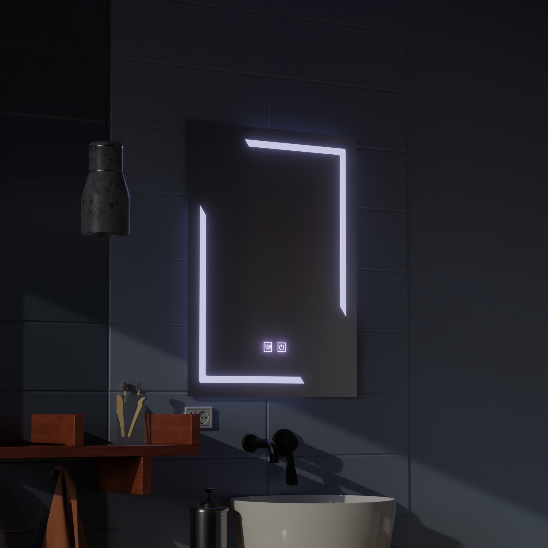 Négyszögletű LED-es tükör, 60x80 cm, ECLISSA Touch, páramentesítő rendszer, szabályozható tükrök Korman E alapértelmezett cím Alessandro Design