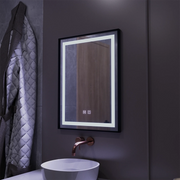 Négyszögletű LED tükör, 60x80cm, EDGE Touch, Páramentesítő rendszer, Fekete keret