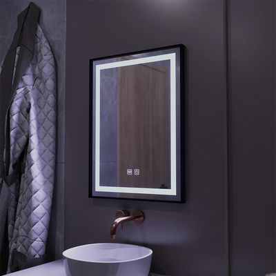 Négyszögletű LED tükör, 60x80cm, EDGE Touch, Páramentesítő rendszer, Fekete keret