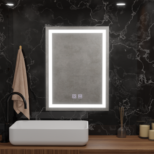 Négyszögletű LED-es tükör, 45x60cm, RADIANTE Touch, páramentesítő rendszer, szabályozható tükrök Korman E alapértelmezett cím Alessandro Design