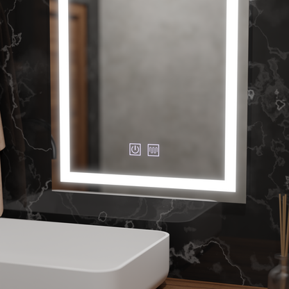 Négyszögletű LED-es tükör, 45x60cm, RADIANTE Touch, páramentesítő rendszer, szabályozható tükrök Korman E alapértelmezett cím Alessandro Design