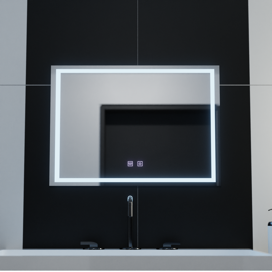 Négyszögletű LED-es tükör, 70x50cm, RADIANTE Touch, páramentesítő rendszer, szabályozható fürdőszobai tükör LED-del és páramentesítővel, alapértelmezett cím Alessandro Design