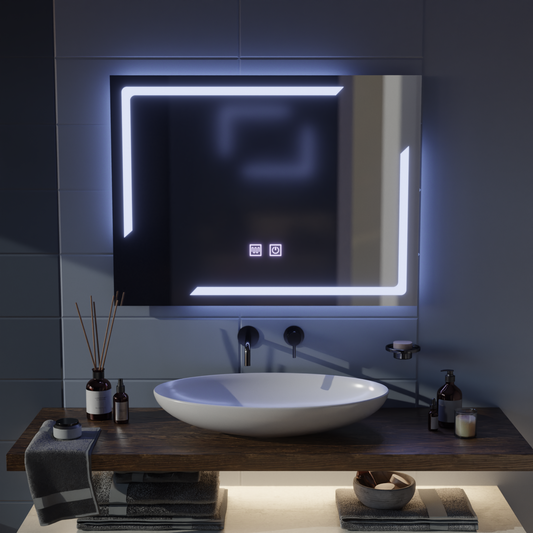 Négyszögletű LED-es tükör, 80x60 cm, ECLISSA Touch, páramentesítő rendszer, szabályozható tükrök Korman E alapértelmezett cím Alessandro Design