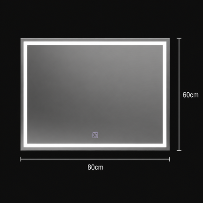 Négyszögletű LED tükör, 80x60cm, FRAME Basic Touch