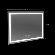 Négyszögletű LED tükör, 80x60cm, RADIANTE Touch, Páramentesítő rendszer, Tompítható