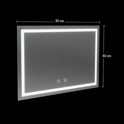 Négyszögletű LED tükör, 80x60cm, RADIANTE Touch, Páramentesítő rendszer, Tompítható