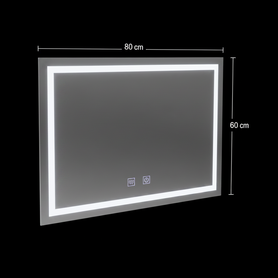 Négyszögletű LED tükör, 80x60cm, RADIANTE Touch, Páramentesítő rendszer, Tompítható