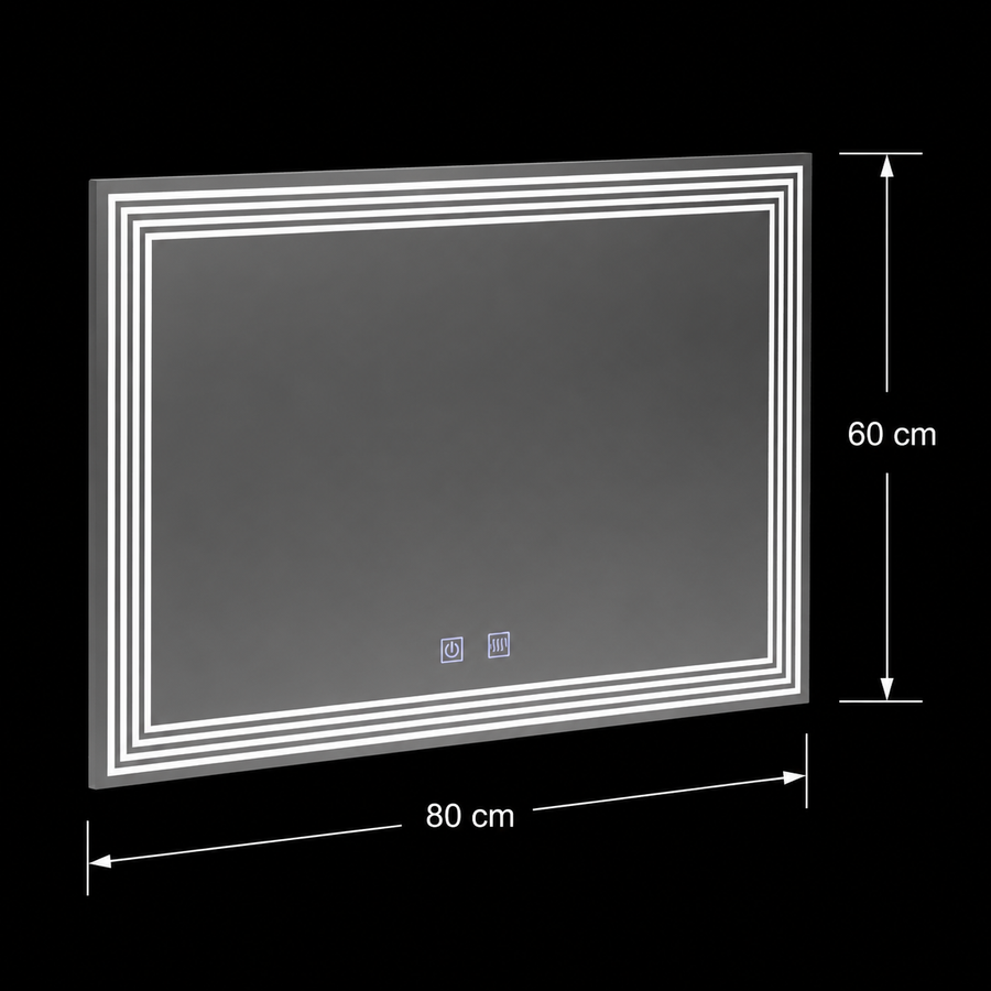 Téglalap alakú LED -tükör, eltorzítás, 60x80cm, Adis Basic Touch