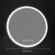 GIULIA kerek LED-es tükör, 70 cm, MotionGlow érzékelő, páramentesítő rendszer, óra és hőmérő, szabályozható, Marcello Funghi