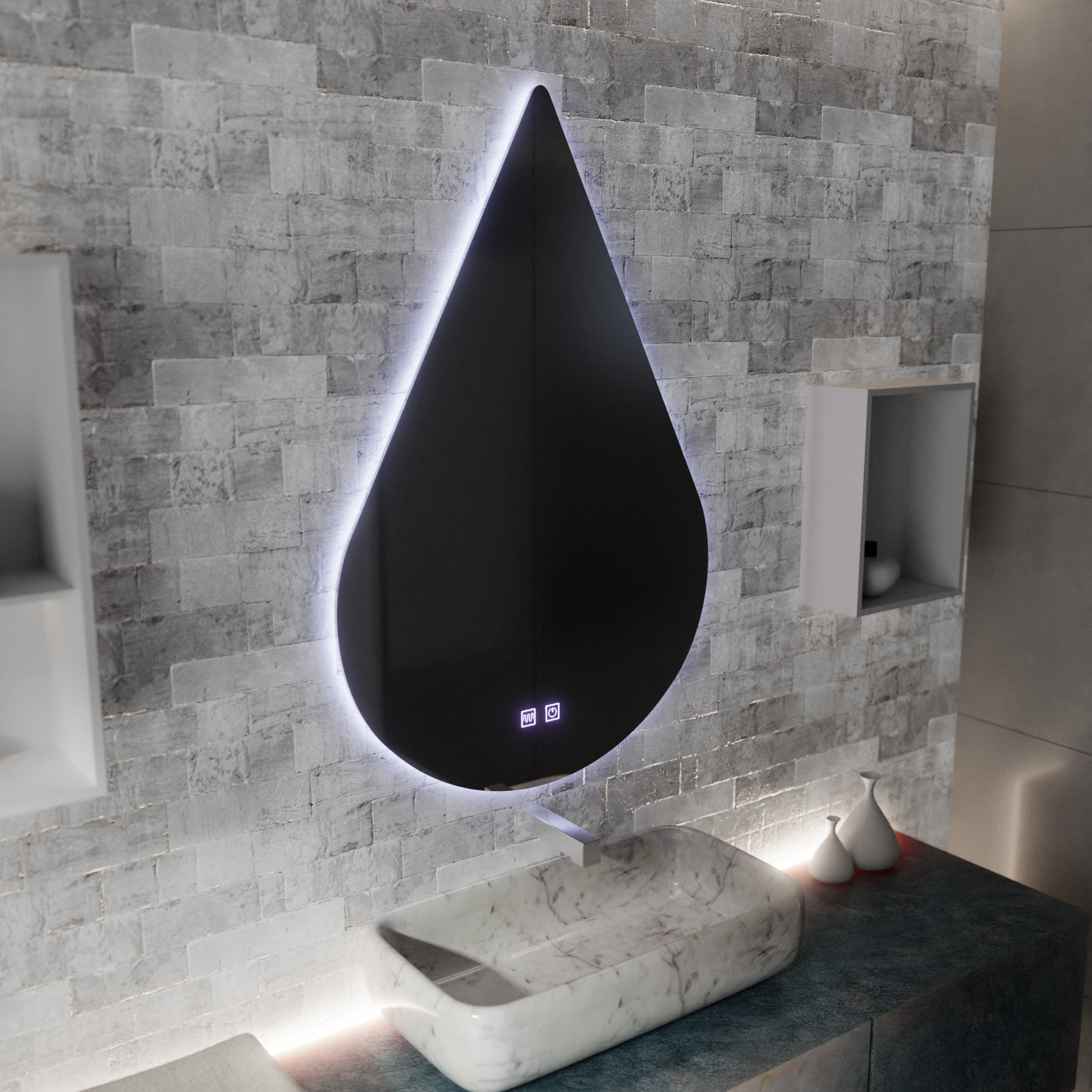 Mirror LED Touch River Demist rendszer 80X120cm, csepp alakú. Tükrök Korman E Alapértelmezett cím Alessandro Design